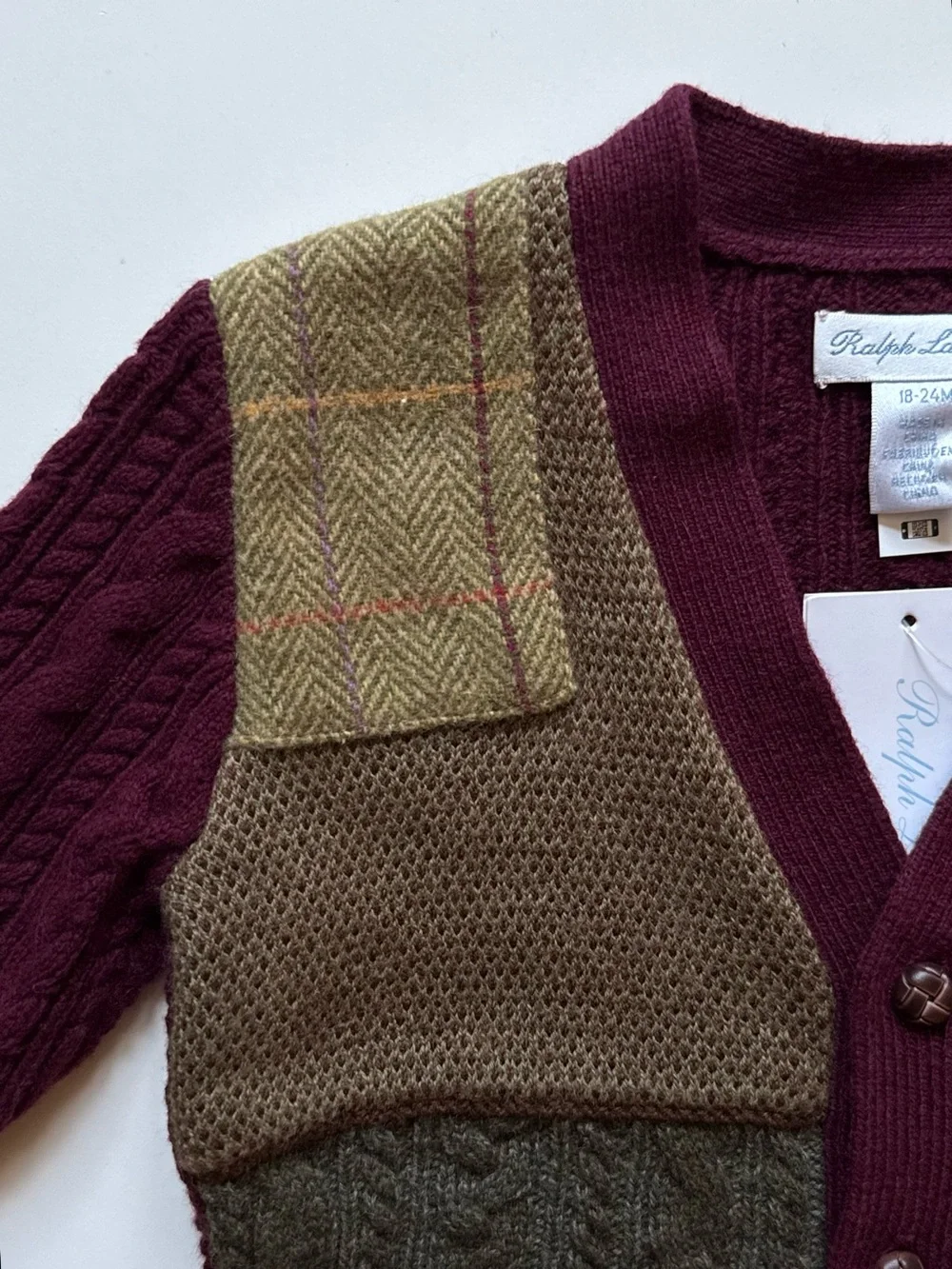 Ralph Lauren Baby Unisex Patchwork V-Neck Cardigan - Size 18-24M